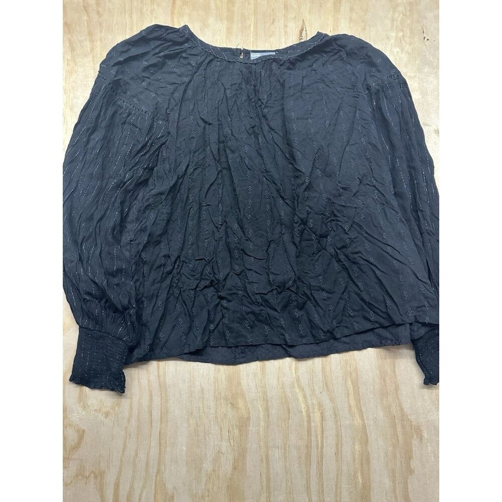 Anthropologie Conditions Apply Shirt Top Blouse Black Boho M Flowy‎ Embroidered